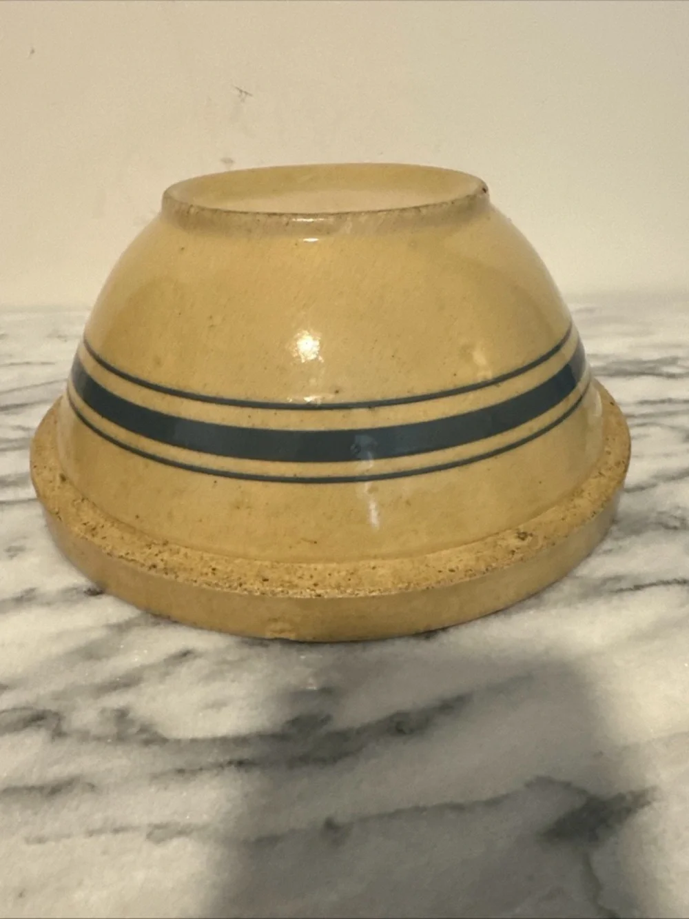 Antique yellow ware Stoneware Mixing Bowl with Blue Band